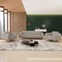 Kit Sofá 3 Lugares 180cm Com 2 Poltronas Molino Pés D'ouro D02 Linho Bege C-107 - Lyam Decor Kit Sofá 3 Lugares 180cm Com 2 Poltronas Molino Pés D'ouro D02 Linho Bege C-107 - Lyam Decor