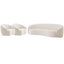 Kit Sofá 3 Lugares 180cm e 2 Poltronas Orgânica Luxo Recepção Amore Linho - Doce Sonho Móveis