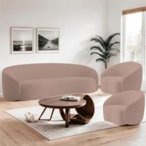 Kit Sofá 3 Lugares 200cm e 2 Poltronas Orgânico Luxo Recepção Sala de Estar e TV Amore Linho Rose- MABE MAGAZINE