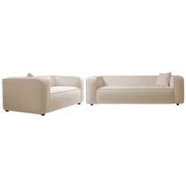 Kit Sofá 3 Lugares 200cm e Poltrona Decorativa Escritório Orgânico Cecília Linho - Amarena Móveis