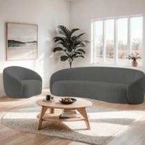 Kit Sofá 3 Lugares 200cm e Poltrona Orgânico Luxo Recepção Sala de Estar e TV Amore Linho Cinza Escuro- MABE MAGAZINE Kit Sofá 3 Lugares 200cm e Poltrona Orgânico Luxo Recepção Sala de Estar e TV Amore Linho Cinza Escuro- MABE MAGAZINE