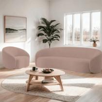 Kit Sofá 3 Lugares 200cm e Poltrona Orgânico Luxo Recepção Sala de Estar e TV Amore Linho Rose- MABE MAGAZINE