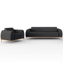 Kit Sofá 3 Lugares 210Cm Com Poltrona Cinza Escuro C-416 Kit Sofá 3 Lugares 210Cm Com Poltrona Cinza Escuro C-416
