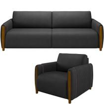Kit Sofá 3 Lugares 223 Com Poltrona Flora M03 Preto