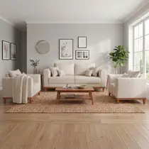 Kit Sofá 3 Lugares e 2 Poltronas Beny Recepção Sala de Estar Linho Bege