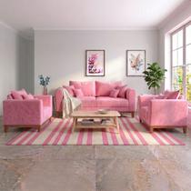 Kit Sofá 3 Lugares e 2 Poltronas Beny Recepção Sala de Estar Suede Rosa
