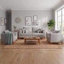 Kit Sofá 3 Lugares e 2 Poltronas Beny Recepção Sala Estar Linho Cinza