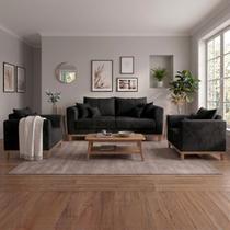 Kit Sofá 3 Lugares e 2 Poltronas Beny Recepção Sala Estar Suede Preto Kit Sofá 3 Lugares e 2 Poltronas Beny Recepção Sala Estar Suede Preto
