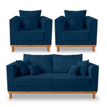Kit Sofá 3 Lugares e 2 Poltronas Beny Viena Linho Azul