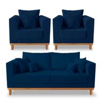 Kit Sofá 3 Lugares e 2 Poltronas Beny Viena Suede Azul