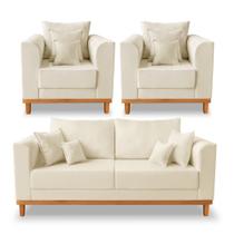 Kit Sofá 3 Lugares e 2 Poltronas Beny Viena Suede Bege