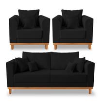 Kit Sofá 3 Lugares e 2 Poltronas Beny Viena Suede Preto
