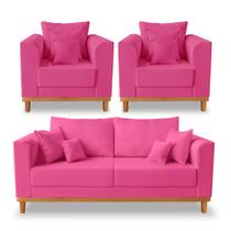 Kit Sofá 3 Lugares e 2 Poltronas Beny Viena Suede Rosa