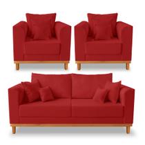 Kit Sofá 3 Lugares e 2 Poltronas Beny Viena Suede Vermelho