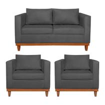 Kit Sofá 3 Lugares e 2 Poltronas Europa 180 cm Estilo Conforto e Elegância Linho Cinza Escuro - Amarena Móveis