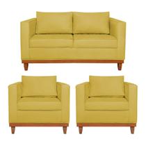 Kit Sofá 3 Lugares e 2 Poltronas Europa 180 cm Estilo Conforto e Elegância Suede Amarelo - Amarena Móveis