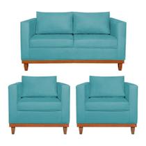 Kit Sofá 3 Lugares e 2 Poltronas Europa 180 cm Estilo Conforto e Elegância Suede Azul Turquesa - Amarena Móveis