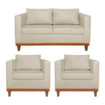 Kit Sofá 3 Lugares e 2 Poltronas Europa 180 cm Estilo Conforto e Elegância Suede Bege - Amarena Móveis Kit Sofá 3 Lugares e 2 Poltronas Europa 180 cm Estilo Conforto e Elegância Suede Bege - Amarena Móveis