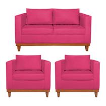 Kit Sofá 3 Lugares e 2 Poltronas Europa 180 cm Estilo Conforto e Elegância Suede Pink - Amarena Móveis
