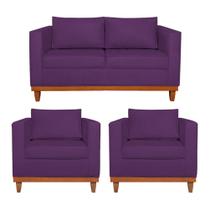 Kit Sofá 3 Lugares e 2 Poltronas Europa 180 cm Estilo Conforto e Elegância Suede Roxo - Amarena Móveis