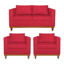 Kit Sofá 3 Lugares e 2 Poltronas Europa 180 cm Estilo Conforto e Elegância Suede Vermelho - Amarena Móveis Kit Sofá 3 Lugares e 2 Poltronas Europa 180 cm Estilo Conforto e Elegância Suede Vermelho - Amarena Móveis