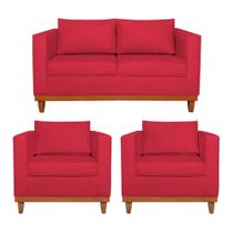 Kit Sofá 3 Lugares e 2 Poltronas Europa 180 cm Estilo Conforto e Elegância Suede Vermelho - Amarena Móveis