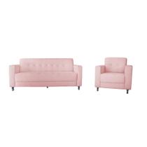 Kit Sofa 3 Lugares + Poltrona Elegance material sintético Rosa Bebe - Lares Decor