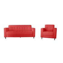 Kit Sofa 3 Lugares + Poltrona Elegance Suede Vermelho - Lares Decor