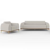 Kit Sofá 3 Lugares Sala Estar 210cm Com Poltrona Molino Pés D'ouro D02 Linho Cru C-443 - Lyam Decor Kit Sofá 3 Lugares Sala Estar 210cm Com Poltrona Molino Pés D'ouro D02 Linho Cru C-443 - Lyam Decor