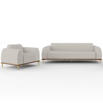 Kit Sofá 3 Lugares Sala Estar 210cm Com Poltrona Molino Pés D'ouro D02 Linho Cru C-443 - Lyam Decor Kit Sofá 3 Lugares Sala Estar 210cm Com Poltrona Molino Pés D'ouro D02 Linho Cru C-443 - Lyam Decor