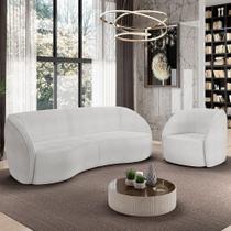 Kit Sofá 4 Lugares Eron 240cm Com Poltrona Giratória Angelina M03 Bouclê Branco - Lyam Decor