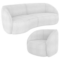 Kit Sofá 4 Lugares Eron 240cm Com Poltrona Giratória Angelina M03 Bouclê Branco - Lyam Decor
