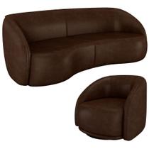 Kit Sofá 4 Lugares Eron 240cm Com Poltrona Giratória Angelina M03 material sintético Marrom - Lyam Decor