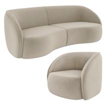 Kit Sofá 4 Lugares Eron 240cm Com Poltrona Giratória Angelina M03 Veludo Bege - Lyam Decor