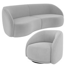 Kit Sofá 4 Lugares Eron 240cm Com Poltrona Giratória Angelina M03 Veludo Cinza - Lyam Decor