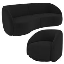 Kit Sofá 4 Lugares Eron 240cm Com Poltrona Giratória Angelina M03 Veludo Preto - Lyam Decor