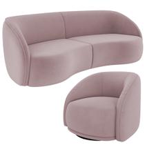 Kit Sofá 4 Lugares Eron 240cm Com Poltrona Giratória Angelina M03 Veludo Rosê - Lyam Decor