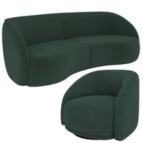 Kit Sofá 4 Lugares Eron 240cm Com Poltrona Giratória Angelina M03 Veludo Verde - Lyam Decor Kit Sofá 4 Lugares Eron 240cm Com Poltrona Giratória Angelina M03 Veludo Verde - Lyam Decor