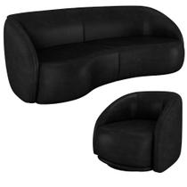 Kit Sofá 4 Lugares Eron 288cm Com Poltrona Giratória Angelina M03 material sintético Preto - Lyam Decor Kit Sofá 4 Lugares Eron 288cm Com Poltrona Giratória Angelina M03 material sintético Preto - Lyam Decor
