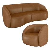 Kit Sofá 4 Lugares Eron 288cm Com Poltrona Giratória Angelina M03 material sintético Whisky - Lyam Decor Kit Sofá 4 Lugares Eron 288cm Com Poltrona Giratória Angelina M03 material sintético Whisky - Lyam Decor