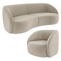 Kit Sofá 4 Lugares Eron 318cm Com Poltrona Giratória Angelina M03 Veludo Bege - Lyam Decor