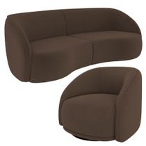 Kit Sofá 4 Lugares Eron 318cm Com Poltrona Giratória Angelina M03 Veludo Marrom - Lyam Decor