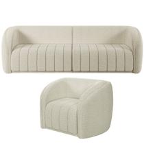 Kit Sofá 4 Lugares Para Sala 252cm com 01 Poltrona Lazio M03 Bouclê Bege Claro - Lyam Decor Kit Sofá 4 Lugares Para Sala 252cm com 01 Poltrona Lazio M03 Bouclê Bege Claro - Lyam Decor