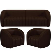 Kit Sofá 4 Lugares Para Sala 252cm Com 02 Poltronas Lazio M03 Corano Marrom - Lyam Decor