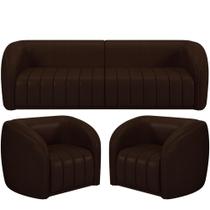 Kit Sofá 4 Lugares Para Sala 252cm com 02 Poltronas Lazio M03 Corano Marrom - Lyam Decor Kit Sofá 4 Lugares Para Sala 252cm com 02 Poltronas Lazio M03 Corano Marrom - Lyam Decor