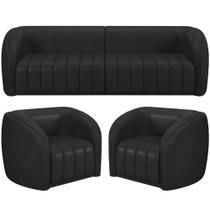 Kit Sofá 4 Lugares Para Sala 252cm Com 02 Poltronas Lazio M03 Corano Preto - Lyam Decor