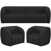 Kit Sofá 4 Lugares Para Sala 252cm com 02 Poltronas Lazio M03 Corano Preto - Lyam Decor