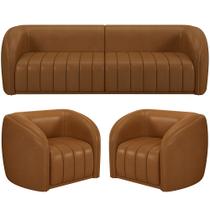 Kit Sofá 4 Lugares Para Sala 252cm com 02 Poltronas Lazio M03 material sintético Whisky - Lyam Decor Kit Sofá 4 Lugares Para Sala 252cm com 02 Poltronas Lazio M03 material sintético Whisky - Lyam Decor