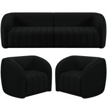 Kit Sofá 4 Lugares Para Sala 252cm com 02 Poltronas Lazio M03 Veludo Preto - Lyam Decor Kit Sofá 4 Lugares Para Sala 252cm com 02 Poltronas Lazio M03 Veludo Preto - Lyam Decor