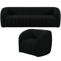 Kit Sofá 4 Lugares Para Sala 292cm Com 01 Poltrona Lazio M03 Veludo Preto - Lyam Decor